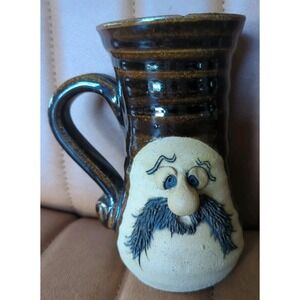 1980 Stoneware Mug Mustache‎ Man Funny Face 3D Nose Foothills Pottery